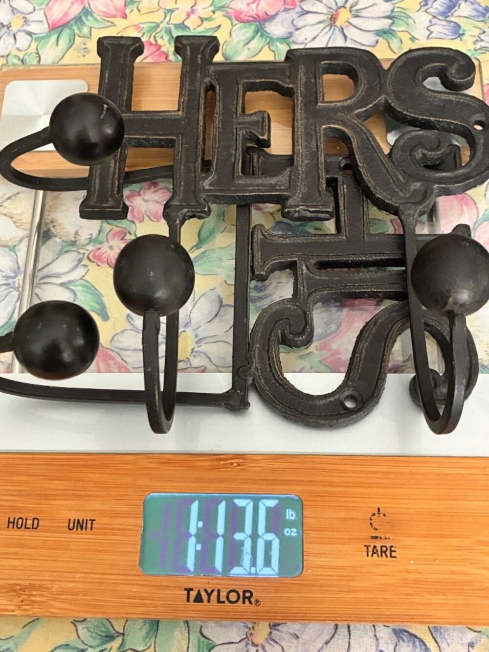VINTAGE His & Hers Cast Iron Wall Hooks Black Double Hooks Bathroom Towel Rustic - Picture 11 of 13